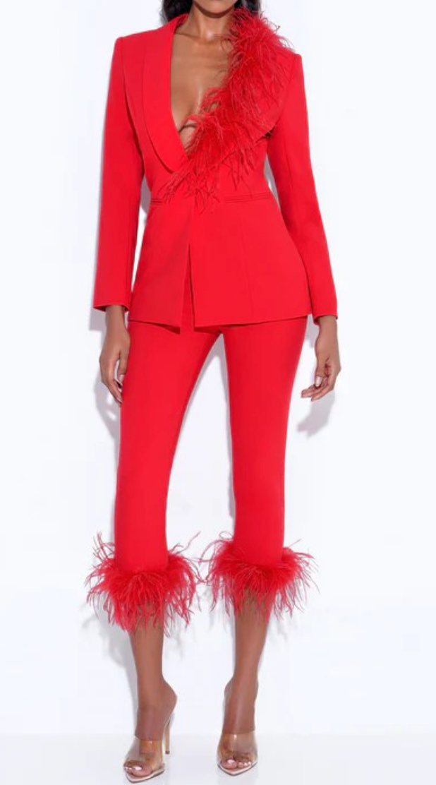 Brat Christmas Feather Trim Pants